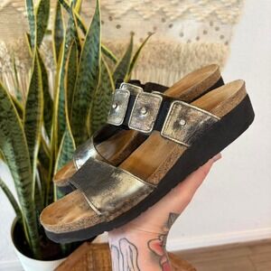 Naot Ashley Metallic Leather Rhinestone studded silver metallic sandals